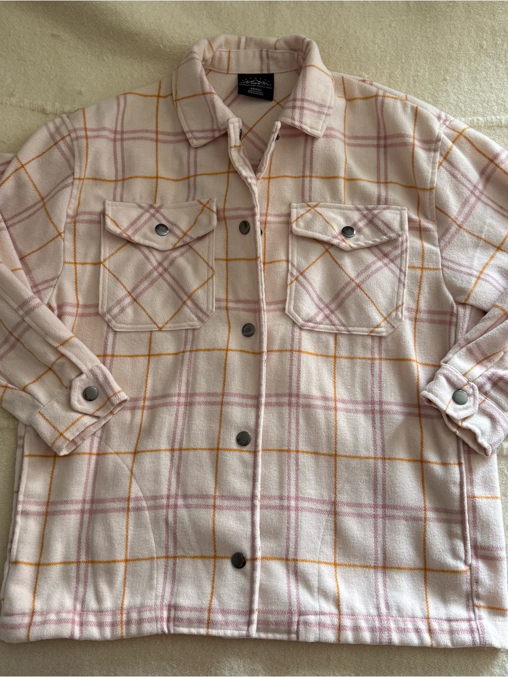 HFX | over-sized light pink and orange plaid flannel button-up